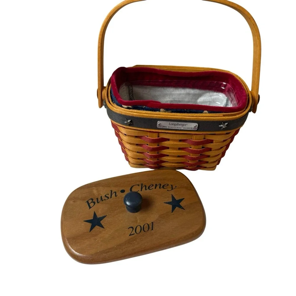 Longaberger 2001 Inaugural Basket Bush Cheney Fabric & Plastic Liner Lid USA